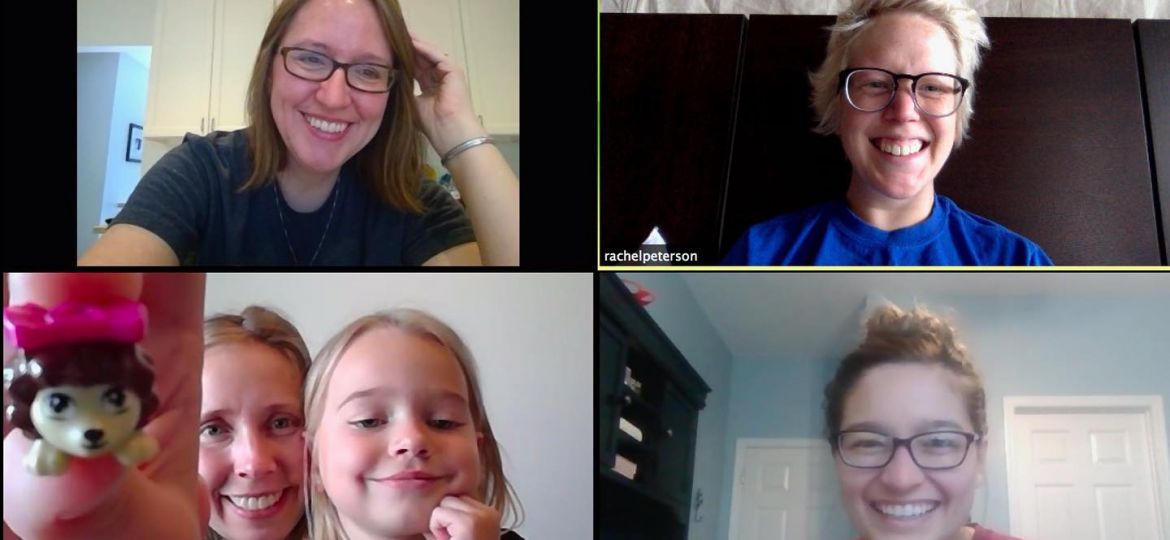 Screenshot of five people on a Zoom call
